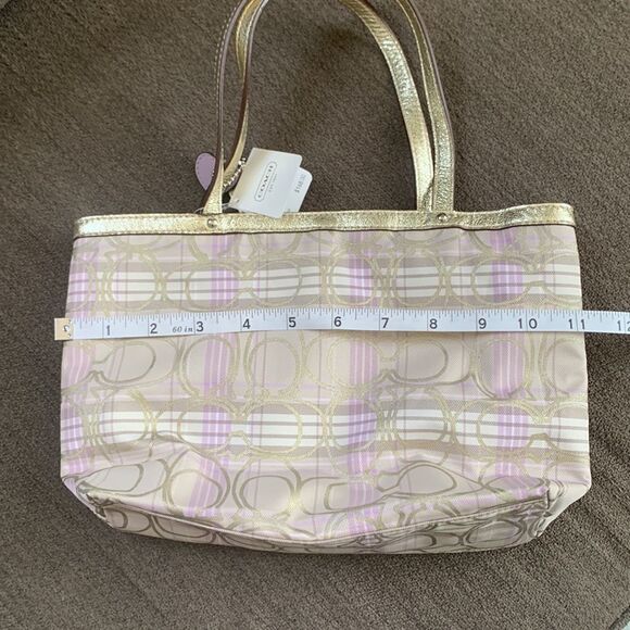 Coach tote mini gold and purple plaid NWT - Picture 11 of 12